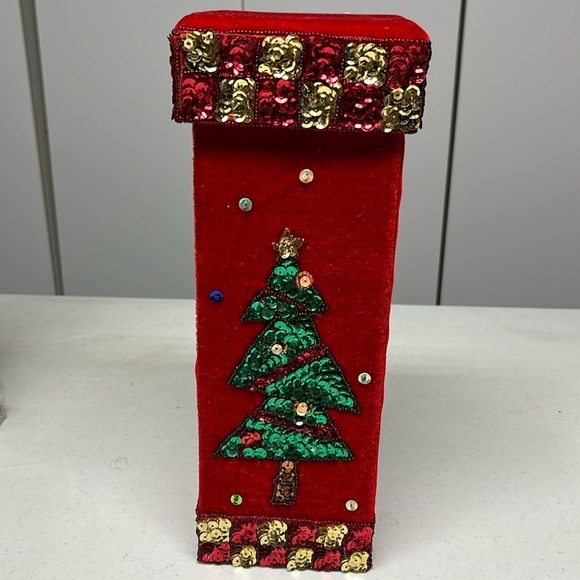 Holiday Christmas Square Sequin Wine Box Vintage - Picture 1 of 10